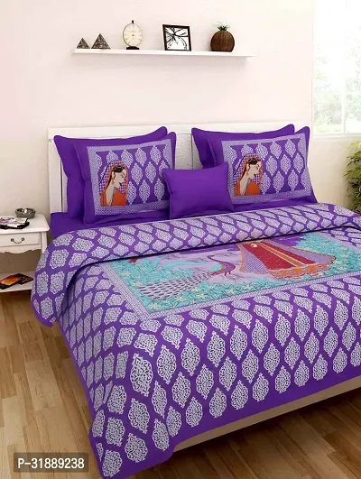 Comfortable Multicoloured Cotton Printed 1 Bedsheet + 2 Pillowcovers