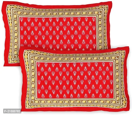 Comfortable Red Cotton Printed 1 Bedsheet + 2 Pillowcovers-thumb4