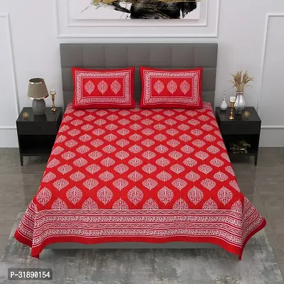 Comfortable Red Cotton Printed 1 Bedsheet + 2 Pillowcovers-thumb0