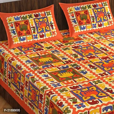 Comfortable Multicoloured Cotton Printed 1 Bedsheet + 2 Pillowcovers-thumb2