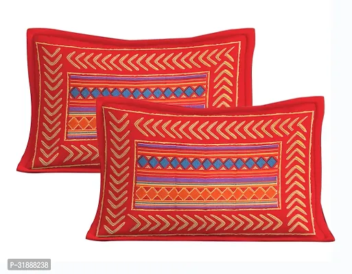 Comfortable Red Cotton Printed 1 Bedsheet + 2 Pillowcovers-thumb3