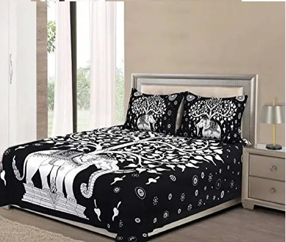 Printed Cotton Double Bedsheet with 2 Pillow Cover