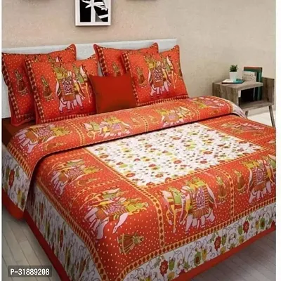 Comfortable Multicoloured Cotton Printed 1 Bedsheet + 2 Pillowcovers-thumb2