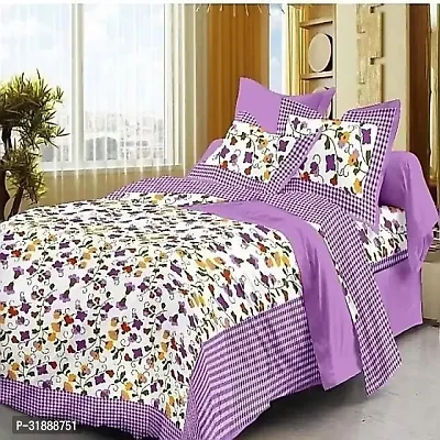 Comfortable Multicoloured Cotton Printed 1 Bedsheet + 2 Pillowcovers-thumb0