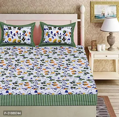 Comfortable Multicoloured Cotton Printed 1 Bedsheet + 2 Pillowcovers-thumb2