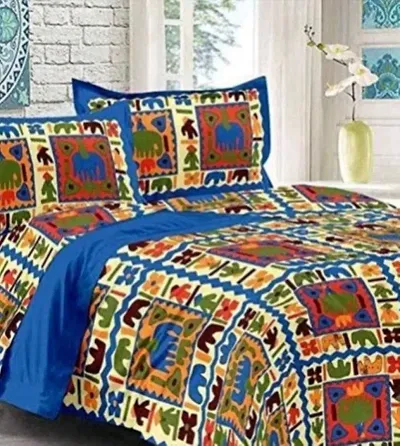 Printed Cotton Double Bedsheet with 2 Pillow Cover