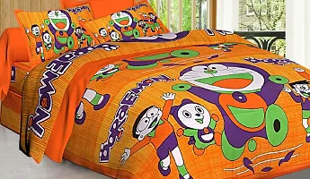 Comfortable Orange Cotton Printed 1 Bedsheet + 2 Pillowcovers-thumb1