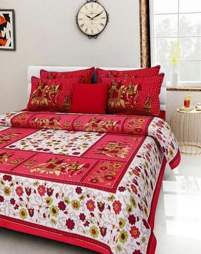 Cotton Printed Double Bedsheet with 2 Pillow Covers