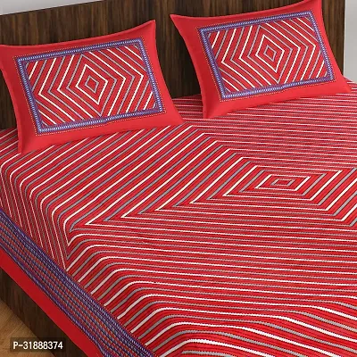 Comfortable Red Cotton Printed 1 Bedsheet + 2 Pillowcovers-thumb2