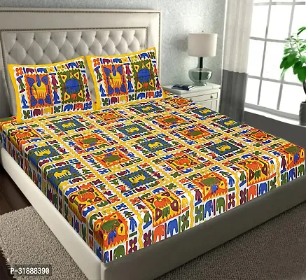 Comfortable Multicoloured Cotton Printed 1 Bedsheet + 2 Pillowcovers-thumb0