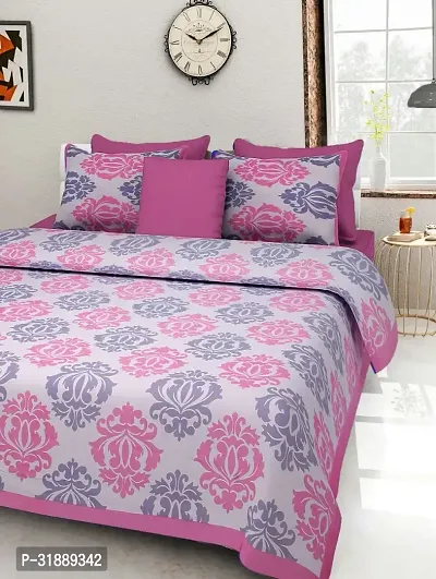 Comfortable Multicoloured Cotton Printed 1 Bedsheet + 2 Pillowcovers-thumb0