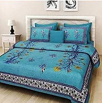 Stylish Blue Cotton Printed 1 Bedsheet 2 Pillowcovers For Double Bed-thumb2