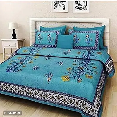 Stylish Blue Cotton Printed 1 Bedsheet 2 Pillowcovers For Double Bed-thumb3