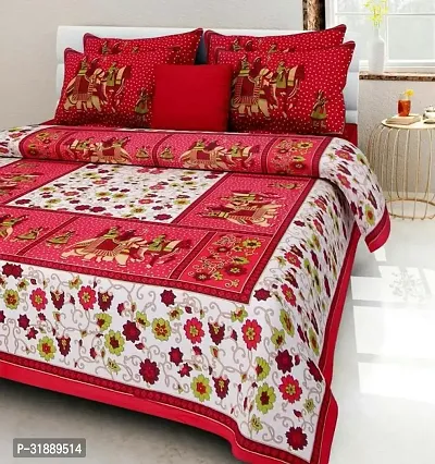 Comfortable Multicoloured Cotton Printed 1 Bedsheet + 2 Pillowcovers-thumb2