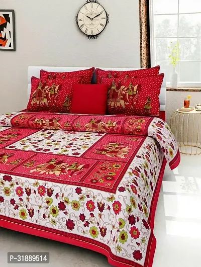 Comfortable Multicoloured Cotton Printed 1 Bedsheet + 2 Pillowcovers-thumb0