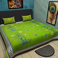 Comfortable Green Cotton Double 1 Bedsheet + 2 Pillowcovers-thumb1