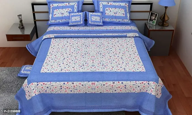 Comfortable Multicoloured Cotton Printed 1 Bedsheet + 2 Pillowcovers