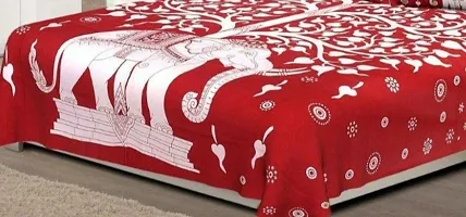 Comfortable Red Cotton Printed 1 Bedsheet + 2 Pillowcovers-thumb1