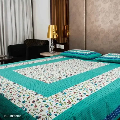 Comfortable Multicoloured Cotton Printed 1 Bedsheet + 2 Pillowcovers-thumb0