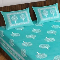 Comfortable Turquoise Cotton Printed 1 Bedsheet + 2 Pillowcovers-thumb1