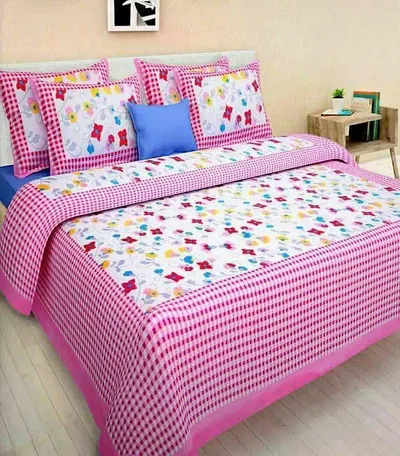 Modern Printed Cotton Double Bedsheet with 2 Pillow Cover