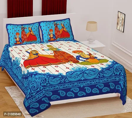 Comfortable Multicoloured Cotton Printed 1 Bedsheet + 2 Pillowcovers