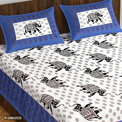 Stylish White Cotton Printed 1 Bedsheet 2 Pillowcovers For Double Bed-thumb2