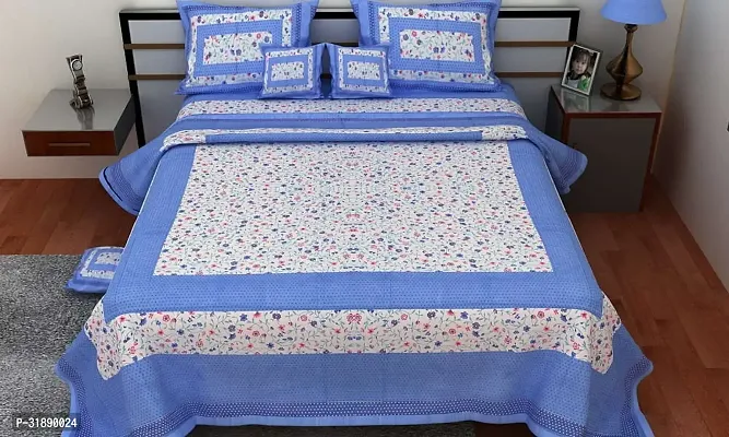 Comfortable Multicoloured Cotton Printed 1 Bedsheet + 2 Pillowcovers