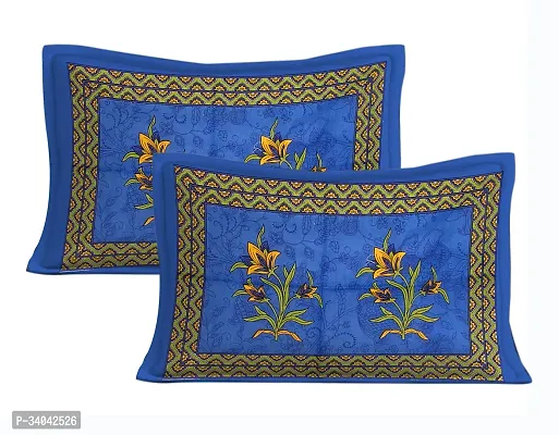 Stylish Blue Cotton Printed 1 Bedsheet 2 Pillowcovers For Double Bed-thumb3