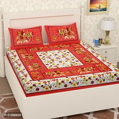 Comfortable Multicoloured Cotton Printed 1 Bedsheet + 2 Pillowcovers-thumb0