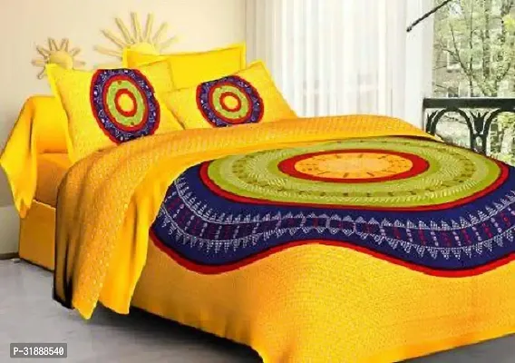 Comfortable Yellow Cotton Printed 1 Bedsheet + 2 Pillowcovers-thumb0