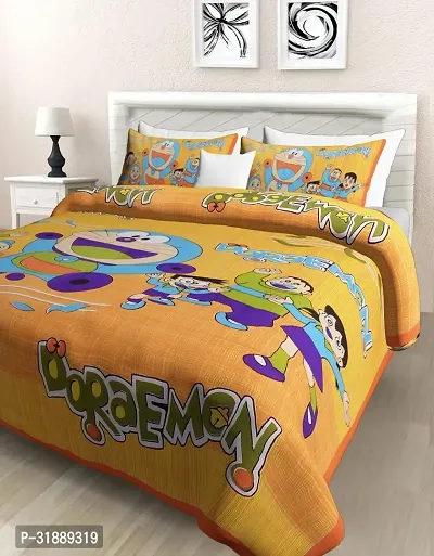 Comfortable Multicoloured Cotton Printed 1 Bedsheet + 2 Pillowcovers