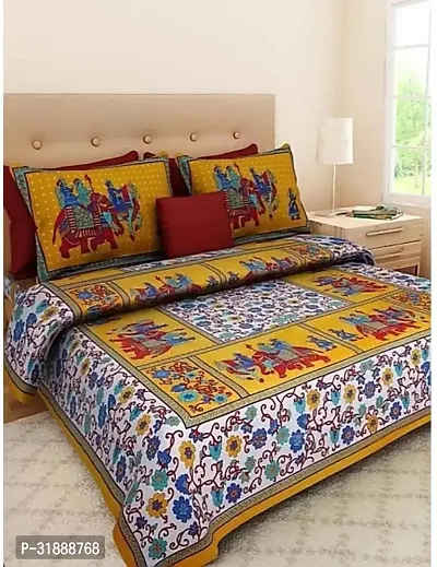 Comfortable Multicoloured Cotton Printed 1 Bedsheet + 2 Pillowcovers-thumb0