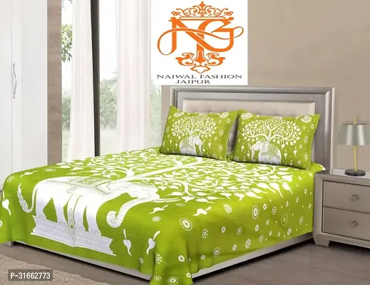 Comfortable Green Cotton Double 1 Bedsheet + 2 Pillowcovers