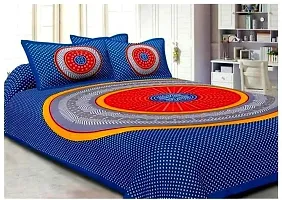 Comfortable Blue Cotton Printed 1 Bedsheet + 2 Pillowcovers-thumb2