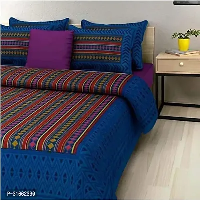 Comfortable Multicoloured Cotton Double 1 Bedsheet + 2 Pillowcovers