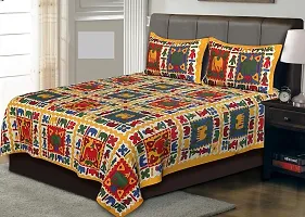 Comfortable Multicoloured Cotton Printed 1 Bedsheet + 2 Pillowcovers-thumb1