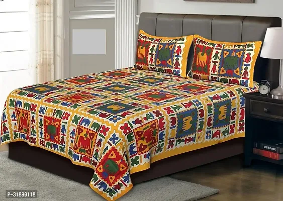 Comfortable Multicoloured Cotton Printed 1 Bedsheet + 2 Pillowcovers-thumb2