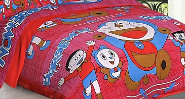 Comfortable Red Cotton Printed 1 Bedsheet + 2 Pillowcovers-thumb1