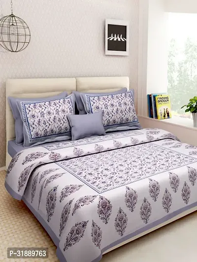 Comfortable Multicoloured Cotton Printed 1 Bedsheet + 2 Pillowcovers