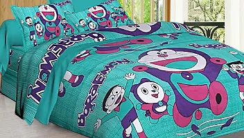 Comfortable Turquoise Cotton Printed 1 Bedsheet + 2 Pillowcovers-thumb1