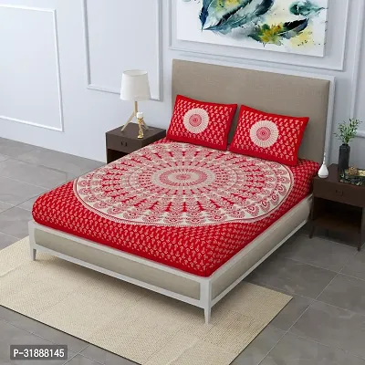 Comfortable Red Cotton Printed 1 Bedsheet + 2 Pillowcovers-thumb0