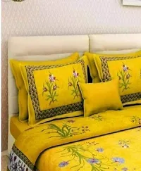 Comfortable Yellow Cotton Printed 1 Bedsheet + 2 Pillowcovers-thumb1