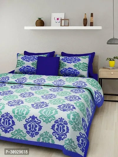 Comfortable Cotton Printed King Bedsheet with Two Pillow Covers-thumb2