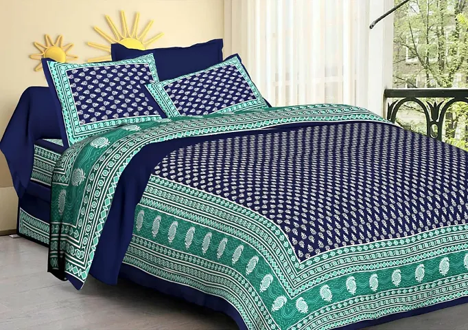 Printed Cotton Double Bedsheet with 2 Pillow Cover