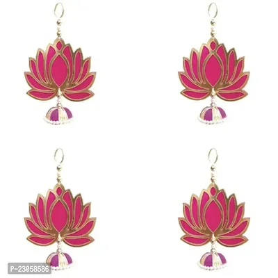 Pinkcity Handicraft Handmade Wall Decor Lotus with Jhumki Style Hanging for Home Decor,Diwali Decor,Wedding and All Festival Decor (04 Pcs Pink/Raani).