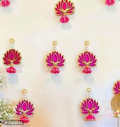 Pinkcity Handicraft Handmade Wall Decor Lotus with Jhumki Style Hanging for Home Decor,Diwali Decor,Wedding and All Festival Decor (06 Pcs Pink/Raani).-thumb0