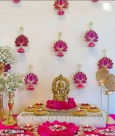 Pinkcity Handicraft Handmade Wall Decor Lotus with Jhumki Style Hanging for Home Decor,Diwali Decor,Wedding and All Festival Decor (04 Pcs Pink/Raani).-thumb0