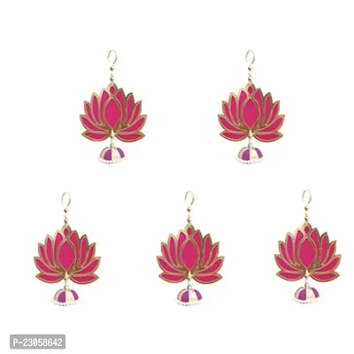 Pinkcity Handicraft Handmade Wall Decor Lotus with Jhumki Style Hanging for Home Decor,Diwali Decor,Wedding and All Festival Decor (04 Pcs Pink/Raani).-thumb0