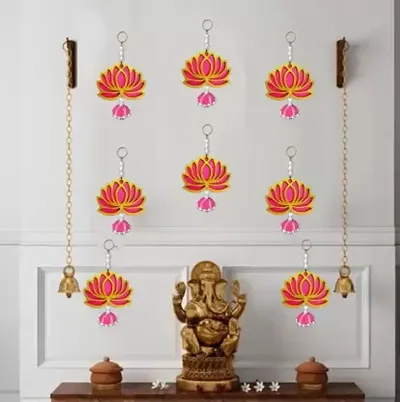 Pinkcity Handicraft Handmade Wall Decor Lotus with Jhumki Style Hanging for Home Decor,Diwali Decor,Wedding and All Festival Decor (04 Pcs Pink/Raani).